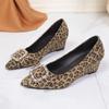 Single Shoes Fashion Pointed Toe Shallow Rhinestone Button Slip-On Leopard Print Wedge Heels