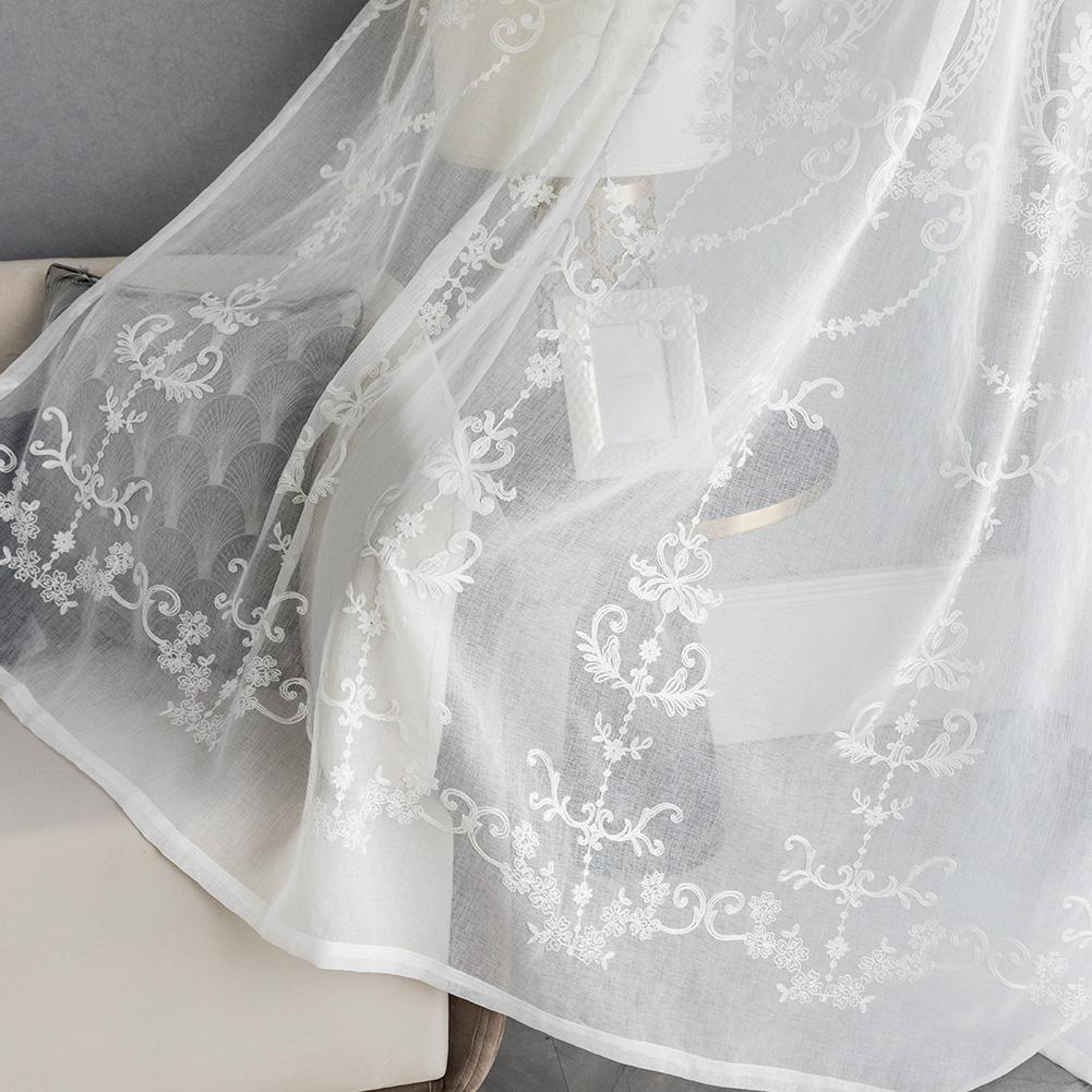 1 Stück bestickter weißer Tüllvorhang, beliebtes elegantes europäisches Design, Nuan-Serie