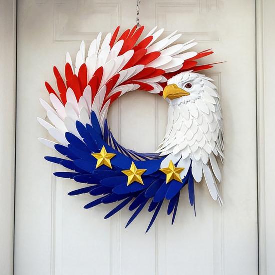 250th Anniversary Eagle Wreath 4th of July Hanging Door Sign for Front Door Patriotic Red Blue White Flag Wreath for Memorial Day Independence Day