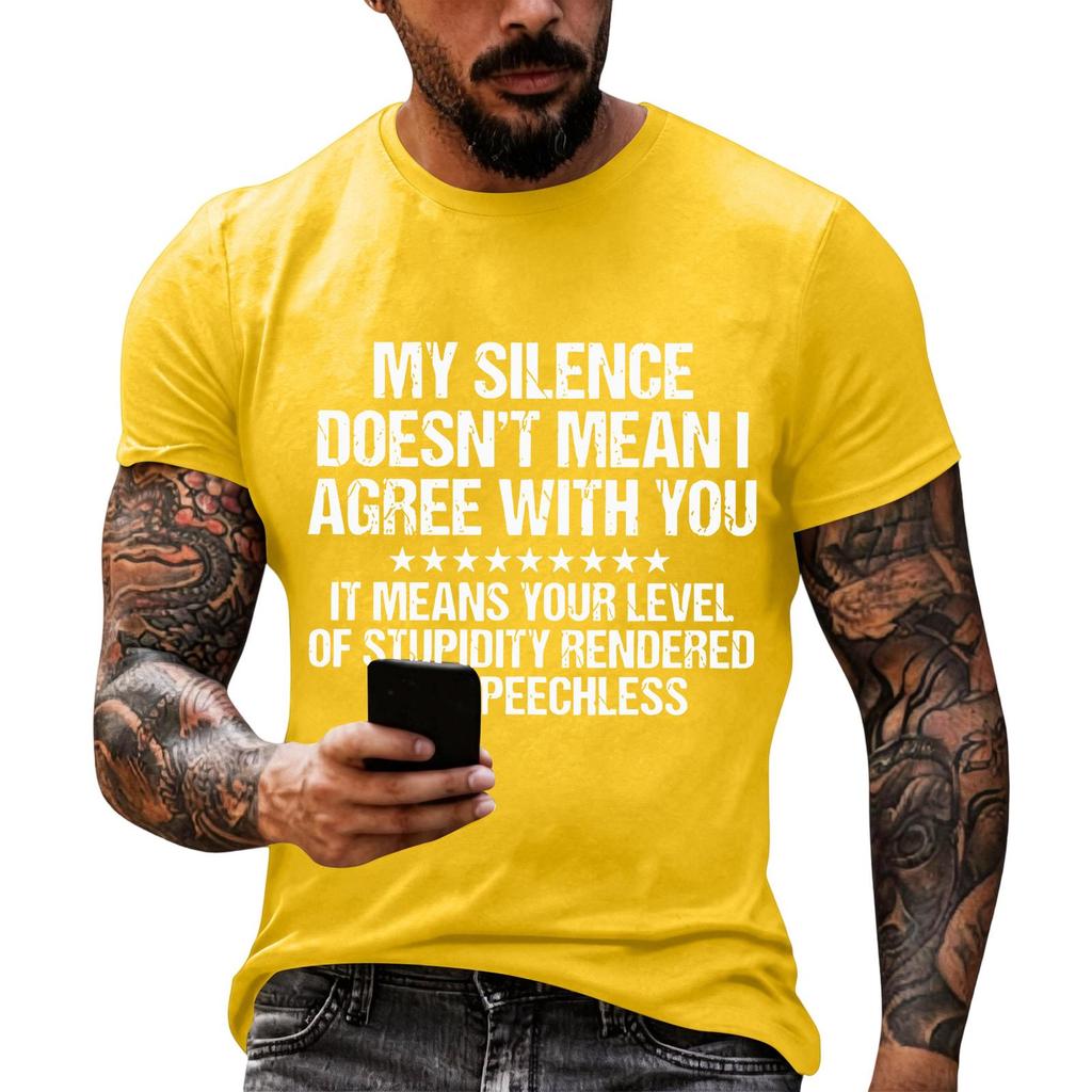 Men's Casual Graphic T Shirt Short Sleeve Loose Fit Crew Neck Tee Top with Printed Text Statement Comfortable Everyday Wear