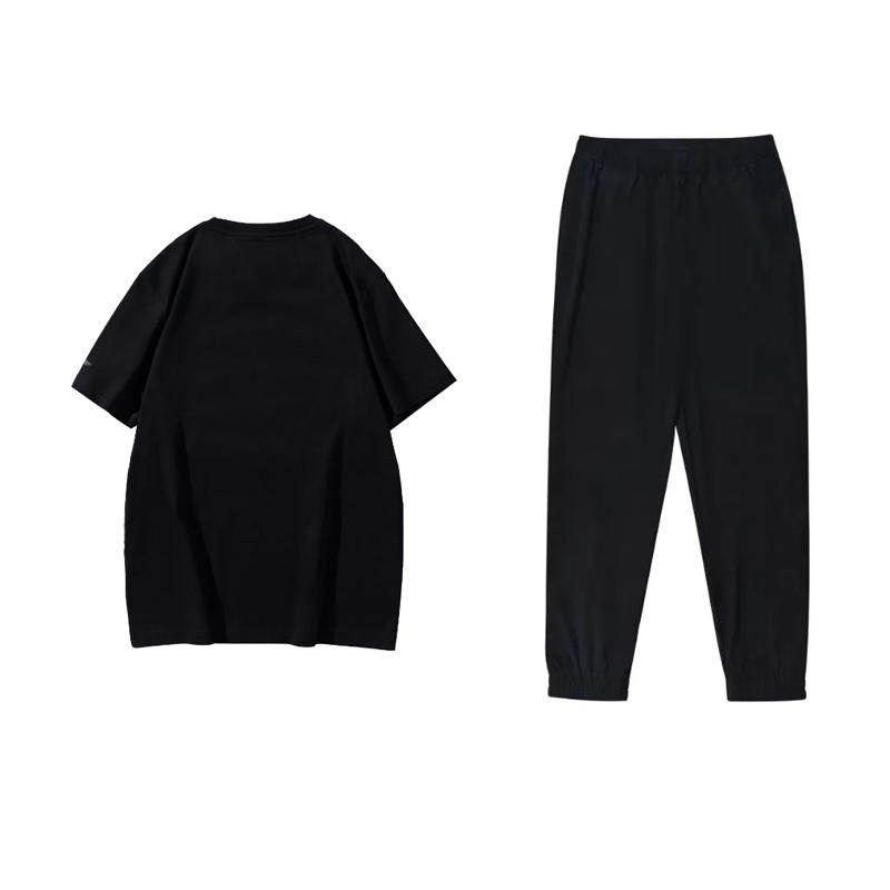 Li-Ning Breathable Round Neck Short Sleeve T-Shirt And Quick-Dry Pants Casual Sports Suit Unisex Sportswear Black AHSUA27-2+YYKU111-1