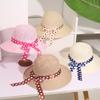 Beige Wide Brim Straw Sun Hat Foldable Polka Dot Bow Ribbon UV Protection for Summer Pool Party Travel Use