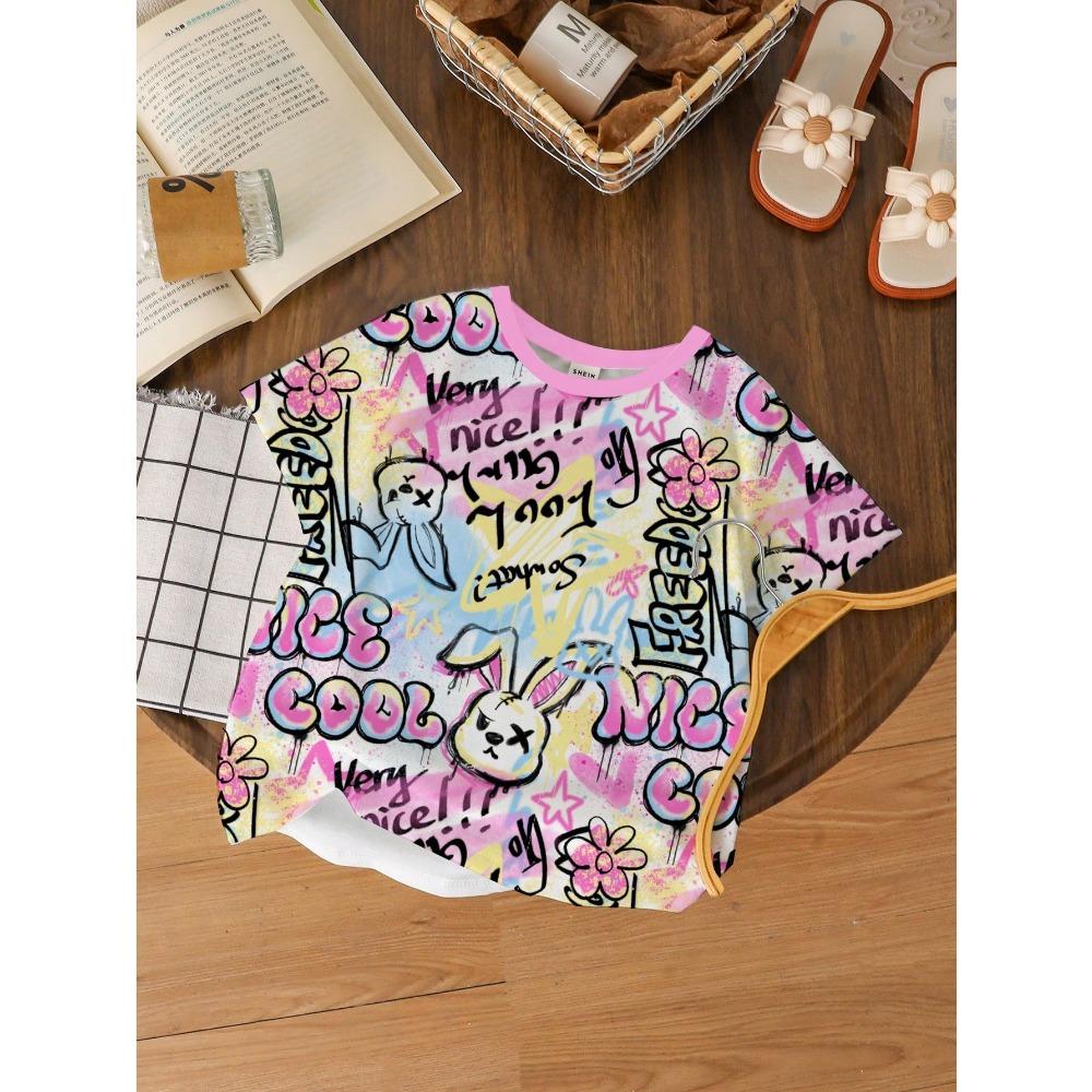 

Девочки Футболки топы модные повседневные с изюминкой нарядные милые с рисунком пуловер с коротким рукавом 120cm