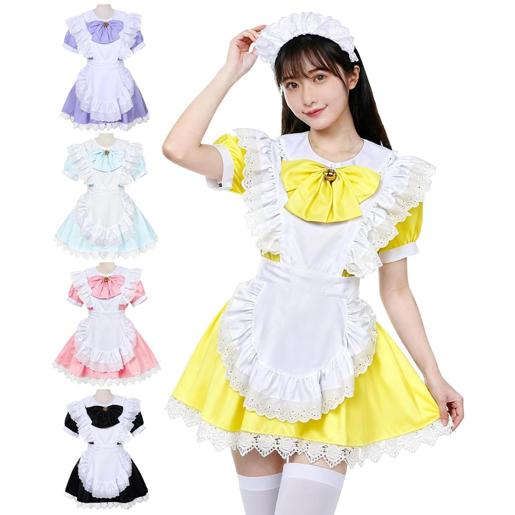 Formemory Maid Costume Cosplay Anime Magical Classic Short Maid Cute Lace Lolita and Plus Popular Costume for School Con and Photo 5 Colors 5-Piece