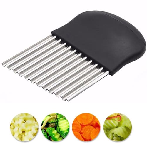 Corrugated Potato Cutter, Stainless Steel Knife, Vegetable Knife, Crinkle Cutter, Corrugated Cutter, Wave Knife (Black)