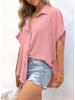 2025 Summer Women's Casual Solid Color Button Short Sleeve Shirt