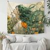 Vintage Nature Goddess Tapestry Green Hair Fairy Floral Wall Hanging Peach Skin Aesthetic Room Decor For Bedroom Living Room