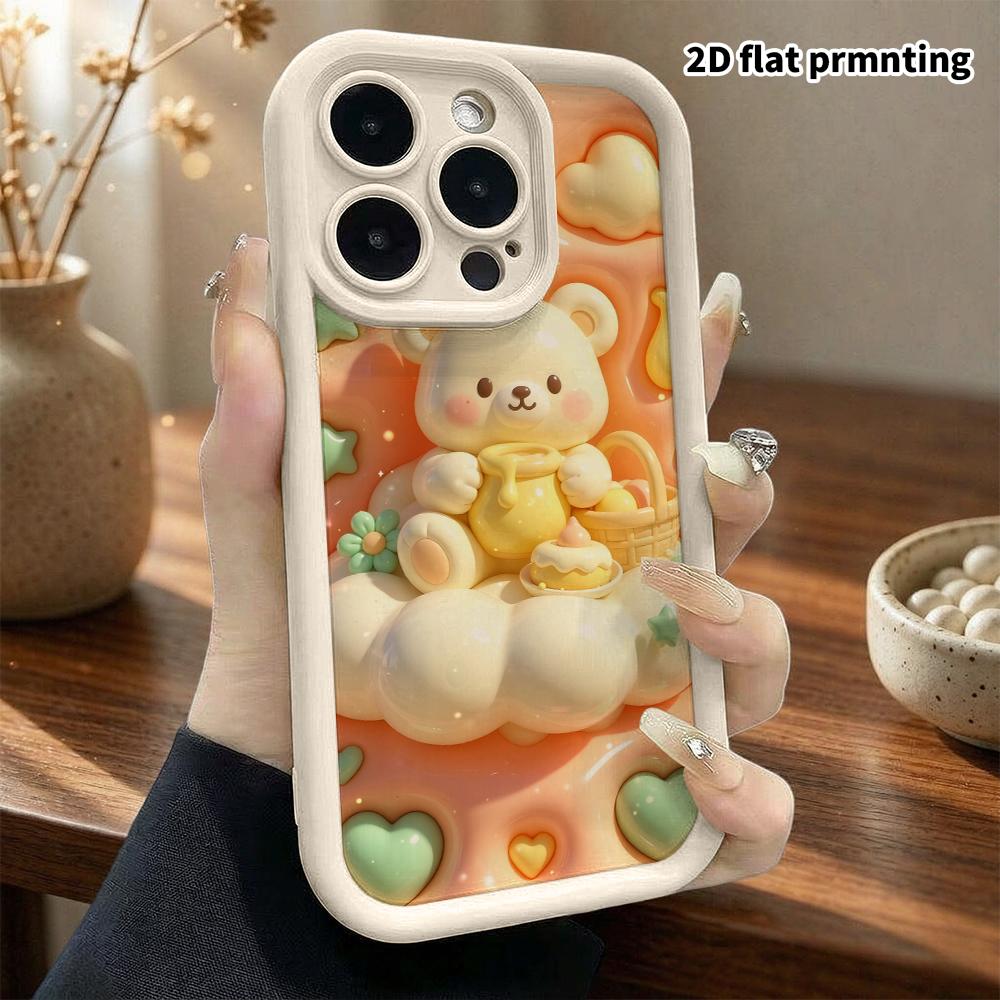 Phone Case: 2D flat design, fits iPhone 18 17 16 15 14 13 Pro, peach honey little white bear, perfect Christmas and Halloween holiday gift