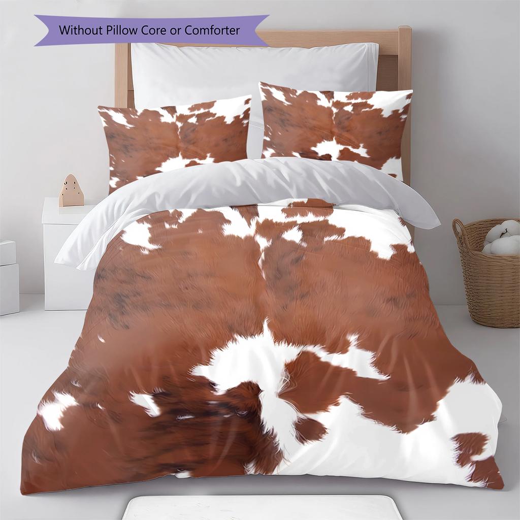 Rustic Cowhide Style Pattern Bedding Quilt Set Quilt Cover Pillowcase Home Decoration Gift (1 * duvet cover + 2 * pillowcase, without core)