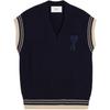 Heart Letter Logo V-Neck Pullover Striped Color Block Wool Knit Vest Unisex Vest Navy-Blue UKS768KN0068-4011