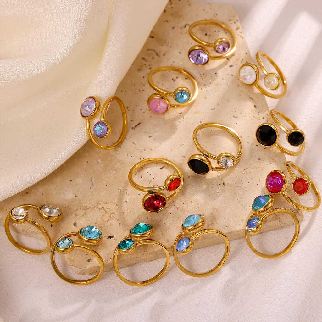 CARLIDANA Delicate Round Zirconia Stainless Steel Gold Color Adjustable Fashion Open Ring High Quality Chic Women Jewelry