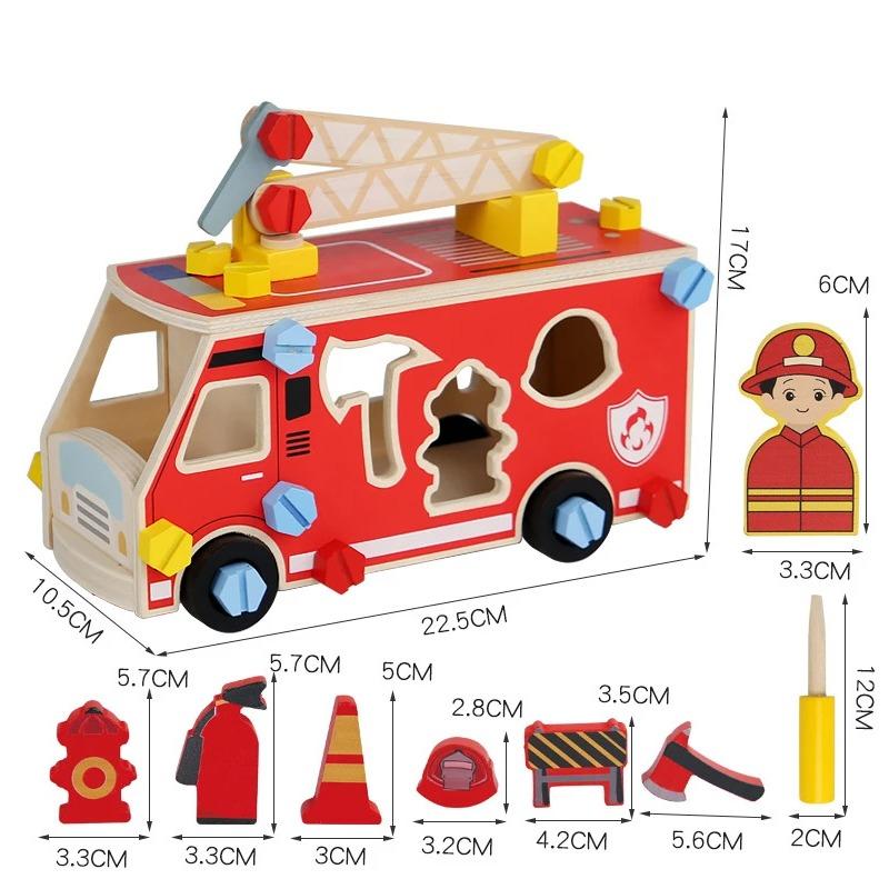 Montessori Wooden Toys Children Fire Station Police Station Simulation Toy Pretend Play Tools Construction Toy Motor Skills Kids