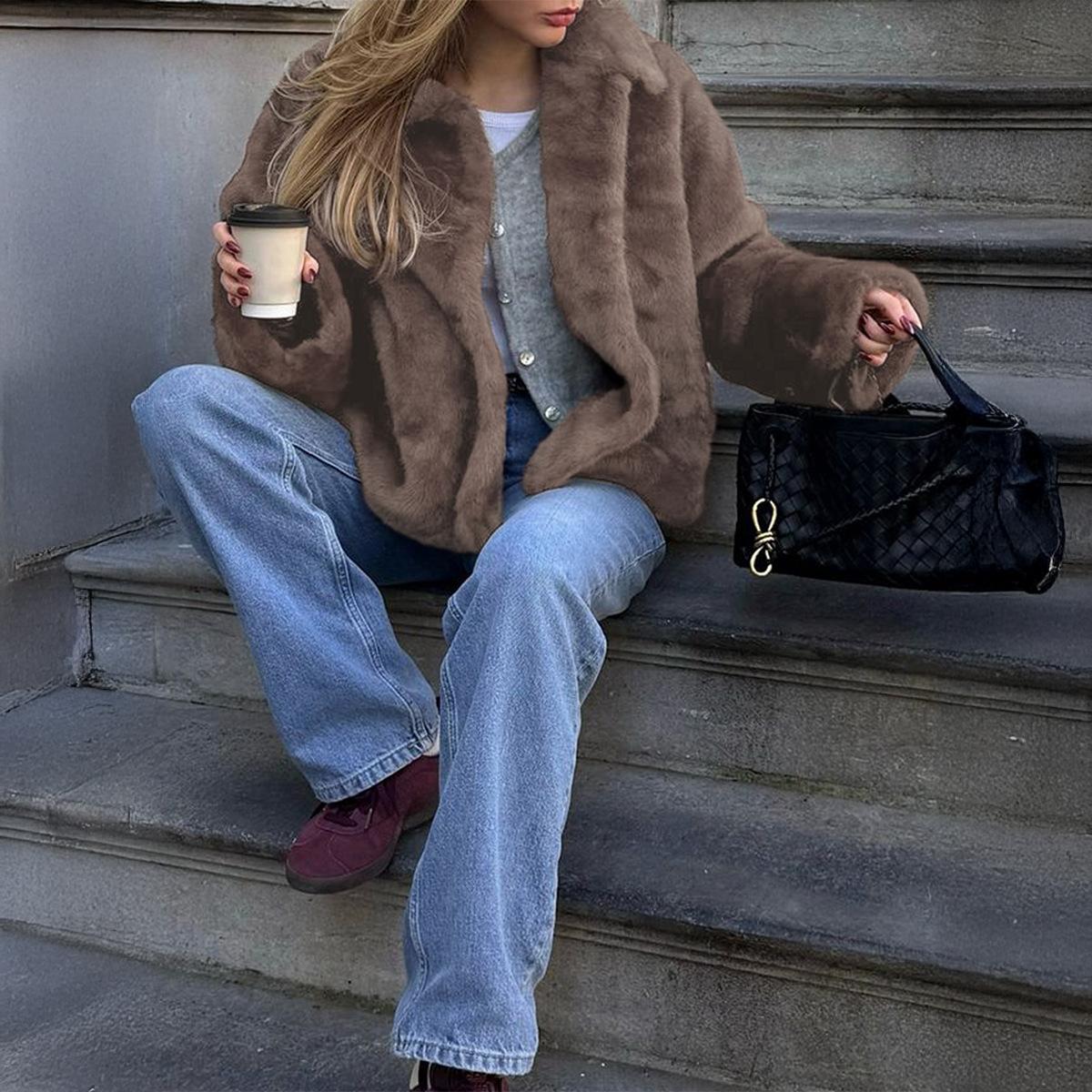 Vacation Fashion Versatile Sweater Coat Jacket Women s 2025 Autumn and Winter S коричневый