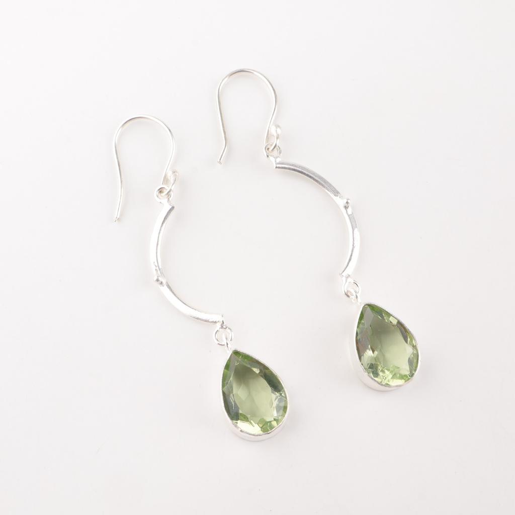 Green Amethyst Gemstone 925 Sterling Silver Jewelry Handcrafted Earrings 2.60" EE-43-37