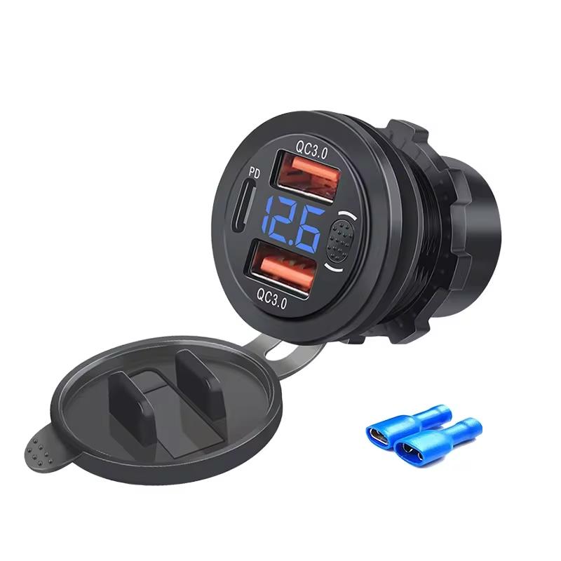 

12 В USB C Quick Charge 3.0 Автомобильное зарядное устройство Разъем 12 В/24 В PD3.0 и двойной порт QC3.0 USB-розетка для быстрой зарядки с сенсорным переключателем синий