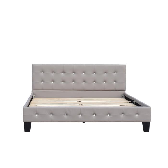 Lit avec Sommier 140x200 cm - KING OF DREAMS - Tête de Lit Capitonnée - Pieds en 10 cm - 13 Lattes - Gris