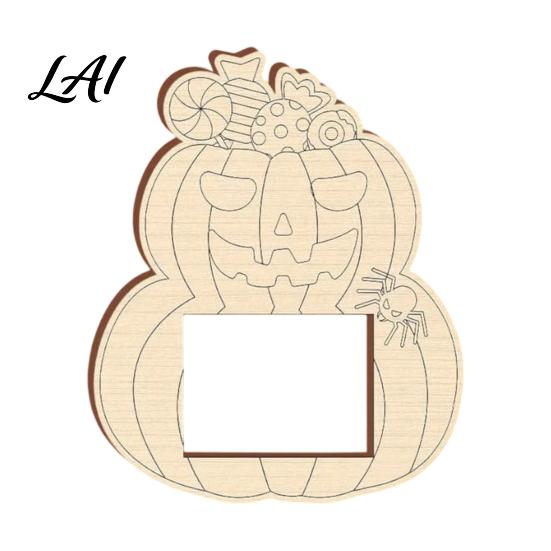 Unfinished Wood Pumpkin Decor DIY Photo Frame Wooden Halloween Picture Frame for Kids Crafts Party Activity Kit Hollow Tabletop Display Holiday Gift
