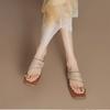 Fashion Women's New Spring/Summer Square Head Casual and Comfortable Medium Heel Large Metal Accessories Truffle Toe Beach Slippers