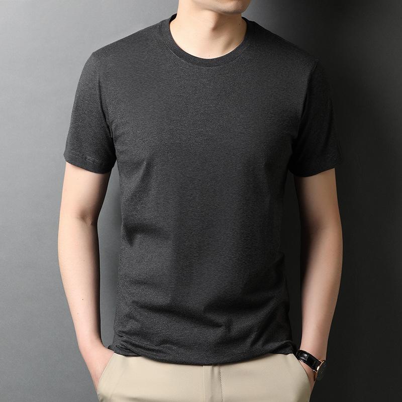 Хлопковая футболка с короткими рукавами, мужская тонкая модная однотонная мужская футболка из мерсеризованного хлопка плотностью 80 с половиной рукавов L