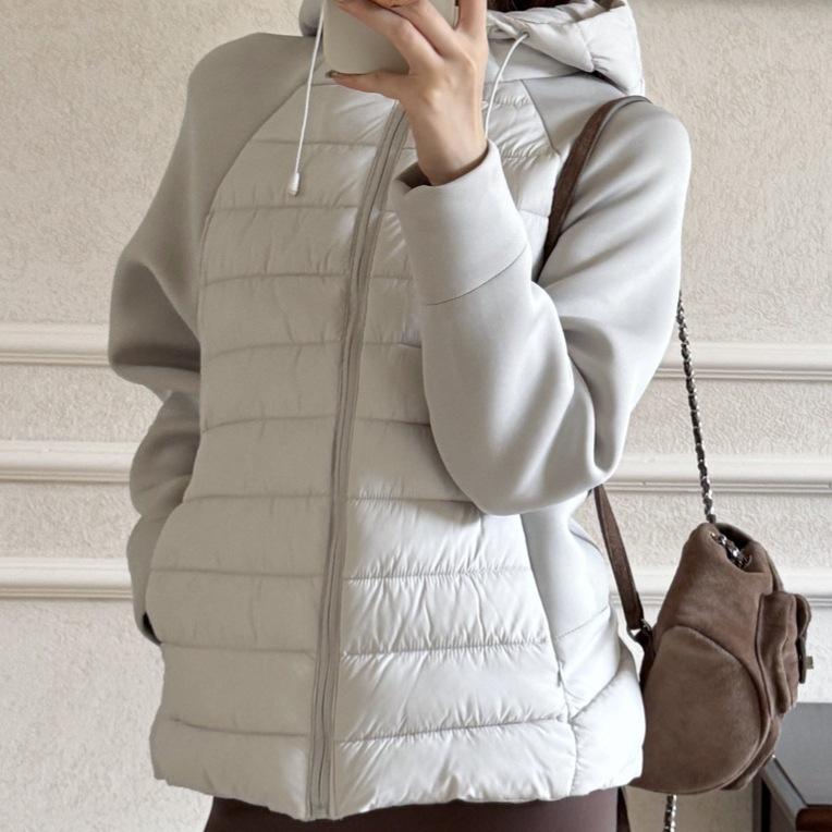 Light and thin European and American fashion women's clothing spliced cotton clothes, jackets, slim and thin stand-up collar down cotton clot