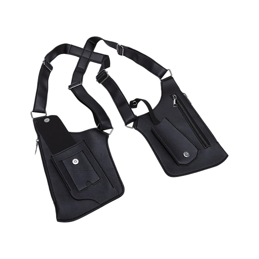 Double Shoulder Armpit Bag Vintage PU Leather Multi Function Underarm Wallet Holster Bag for Men Outdoor Phone
