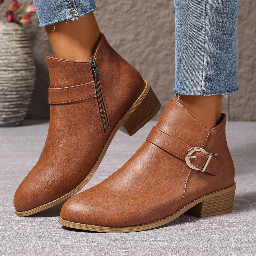 Short boots 2025 Roman retro short boots women's autumn and winter new style thick heel round head and bare boots women