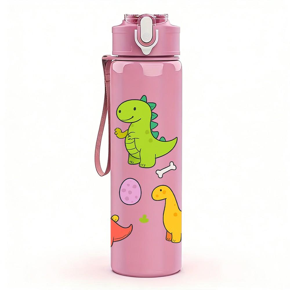 1PC Colorful Dinosaur Kid Cartoon Pattern 750ml Color Plastic Sports Water Bottle Leakproof Flip Straw Lid Suitable for Sports Office Home Use