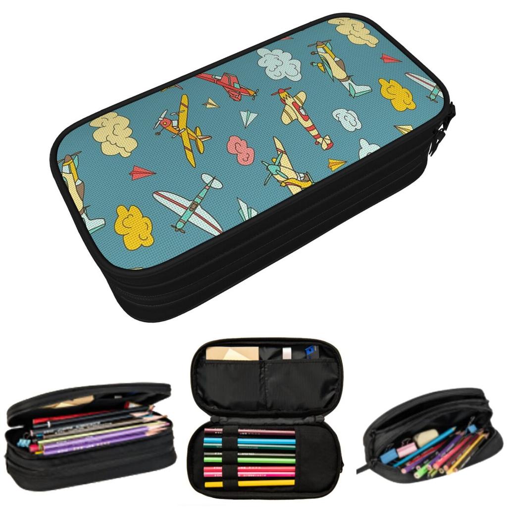 Nostalgic Airplanes Aviation Enthusiast Pencil Case for Boy Girl School Pen Box Pencil Bag Stationery Supplies Pen Holder Bag