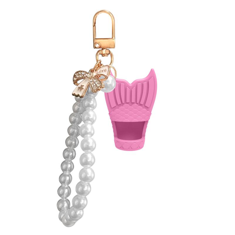 Creative Silicone Lip Balm Holder Pearl Necklace Portable Keychain Lip Gloss Cap Flexible Colorful Lipgloss Sleeve Gift