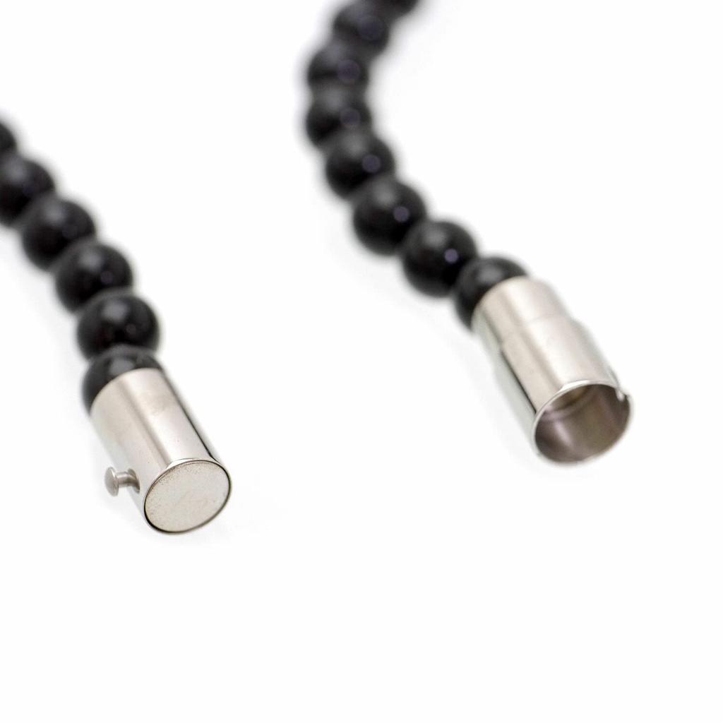 Cross Black Bead Necklace for Men ko Onyx Stainless Steel Magnetic Closure [Silver One] [Length 50cm]