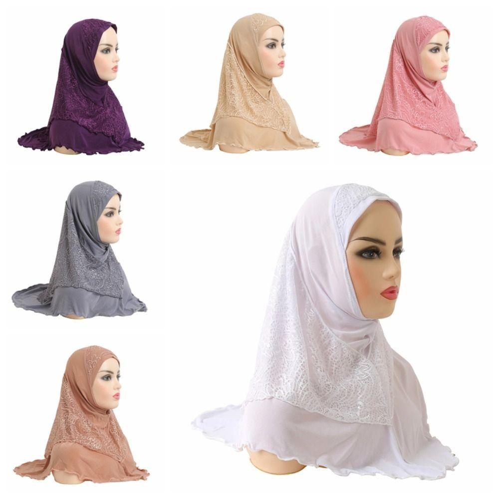 

Вышитый исламский хиджаб шарф кружевной цветок мусульманский платок шляпа дышащий мусульманский молитвенный хиджаб женщины серый