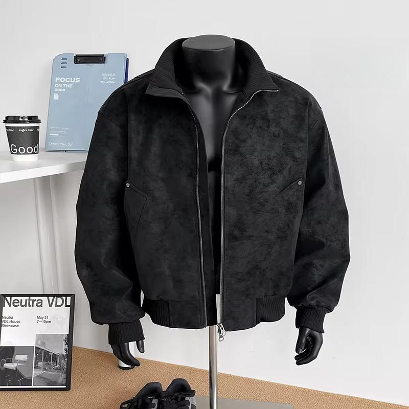 Ανδρικό casual δερμάτινο μπουφάν streetwear αμερικανικού στυλ με όρθιο γιακά, μοντέρνο ανδρικό μπουφάν bomber μοτοσικλετιστή
