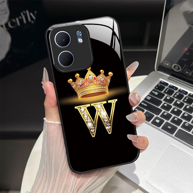 For OPPO A5X 4G 5G CPH2725 Case Fashion Letters Design Hard Tempered Glass Back Covers For OppoA5X A 5X Shockproof Phone Shell