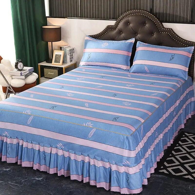 3 Pcs Classic Bed Skirt Princess Style Cotton Sheet Set Plain Bedspread for Bed Queen King Size Bed Cover with Pillowcases