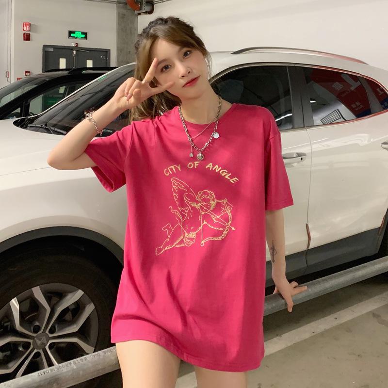 Summer New Short-sleeved Lower Clothes Disappear T-shirt Women's Ins Fire Medium and Long Loose Half-sleeved Top Tide