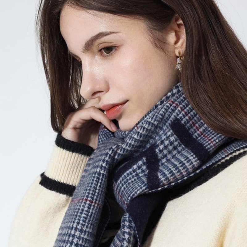 ONSZ Fine Wool Cashmere Check Logo Double-Sided Muffler