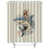 Cat Riding Shark Waterproof Shower Curtain Heat Resistant Machine Washable Non-Transparent 180x180cm