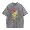 Vtipná žába Potisk na kole Vintage Vybledle šedé Ležérní Streetwear Tričko
