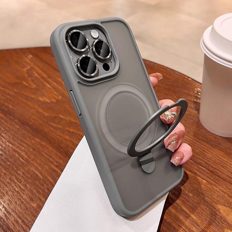 Phone Case for Apple iPhone 16 Pro Max - Silicone Rotating Stand Holder Creative Shockproof Full Cover for iPhone 16/15/14/13/12/11/Pro/Plus/ProMax