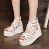 Summer new Korean version of student muffin women's shoes thick-soled medium-heeled flat-soled women's sandals open-toed roots casual Roman shoes