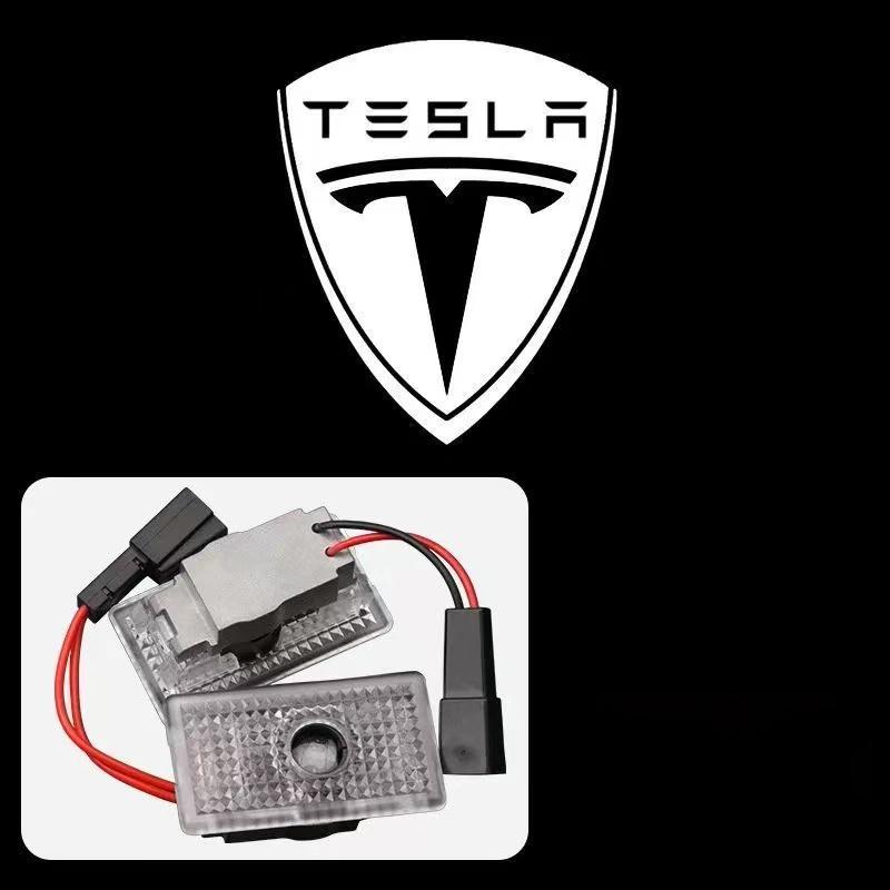 2Pcs LED Car Welcome Door Lights Emblem Accessory For Tesla SpaceX Model 3 Highland 2023 Model S X Y Y-Eur Roa Signage Light