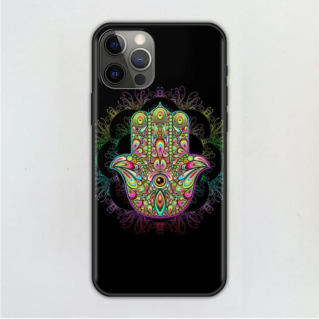 Handyhülle für iPhone 14 12 Mini 11 Pro X Xs Max Xr 8 7 6 6s Plus Schwarz TPU Fundas Capa Hamsa Hand Amulett Psychedelic Art