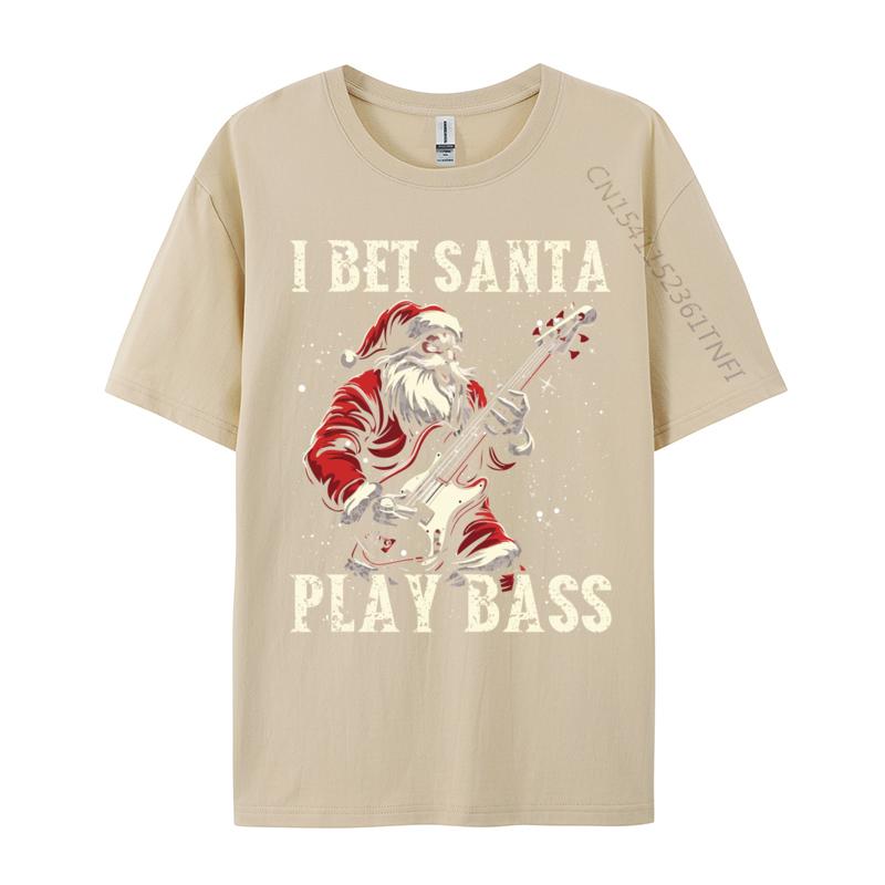 Christmas Guitar Xmas Bass Guitarist Musician Santa Claus Tshirt Art Style Camisa Streetwear Casual Tee Pure Cotton Fit Top