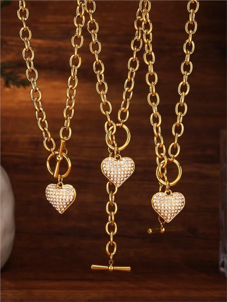 Stainless Steel Chain Necklace Matching Bracelet For Women 18k Gold Plated Non Tarnish Women's Heart Pendant Necklaces Bracelets