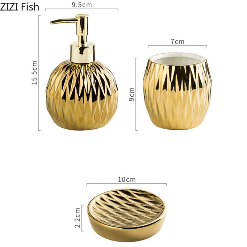 Light Luxury Electroplated Ceramic Wash Set Creative Soap Dispenser Mouthwash Cup Soap Dish Set Home Bathroom Accessories Set