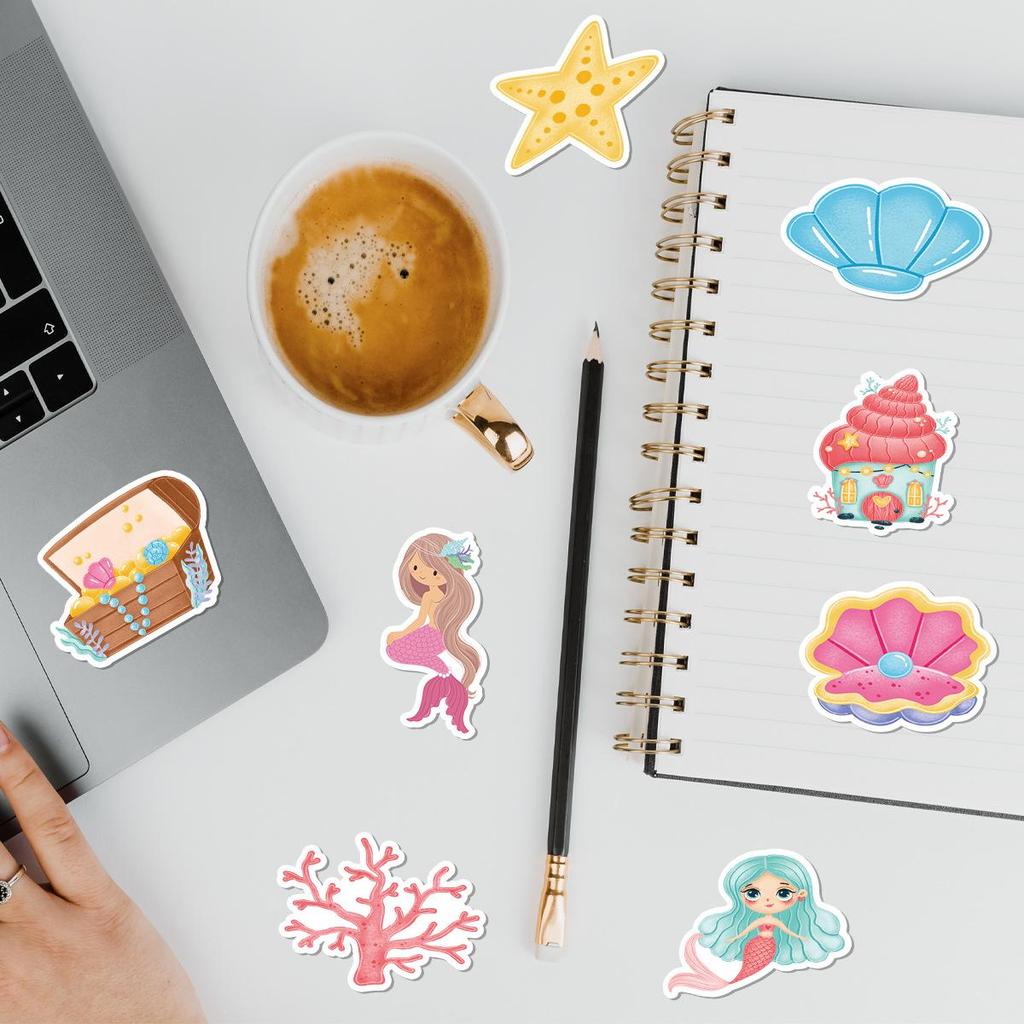 50pcs Waterproof Mermaid Stickers for Suitcase, Car, Laptop, Skateboard, Phone - Decorative Graffiti Set.