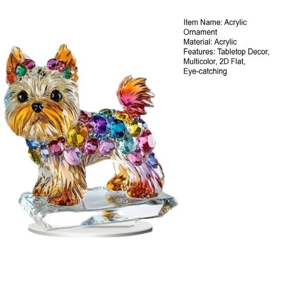 Acrylic Dog Sign 2D Flat Puppy Decoration Desktop Dog Ornament with Base for Home Office Tabletop Cabinet Decor