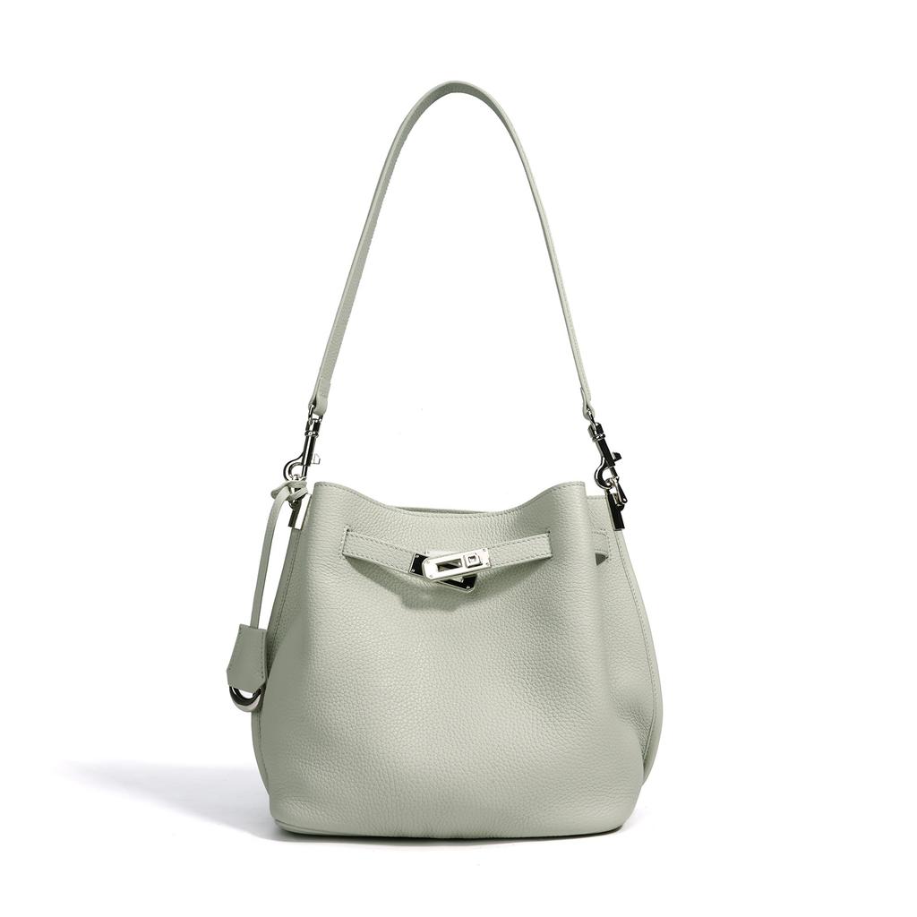 New lychee pattern bucket bag fashionable women's messenger bag women's solid color fashionable versatile leather shoulder armpit bag