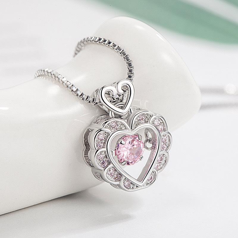 Pink Diamond Heartbeat Necklace for Women Fashion Light Luxury Sweet High-end Chinese Valentine's Day Gift
