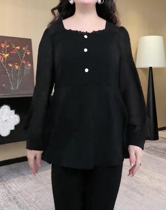 2025 Spring Plus Size Chiffon Lace Casual Shirt - Versatile Fashion for Middle-Aged Women